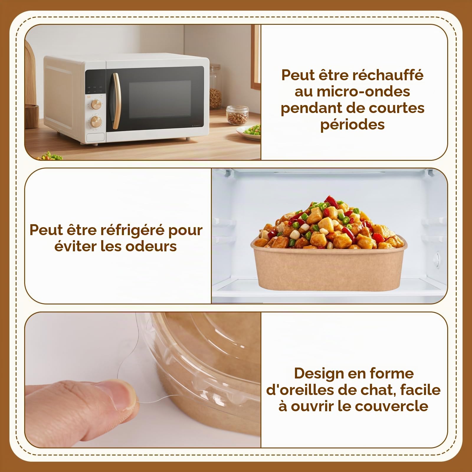 Lot de 25 bols jetables en papier kraft de 500 ml avec couvercle, boîte en papier à emporter, résistant à l'eau et à l'huile, saladier pour le travail, les collations, les soupes