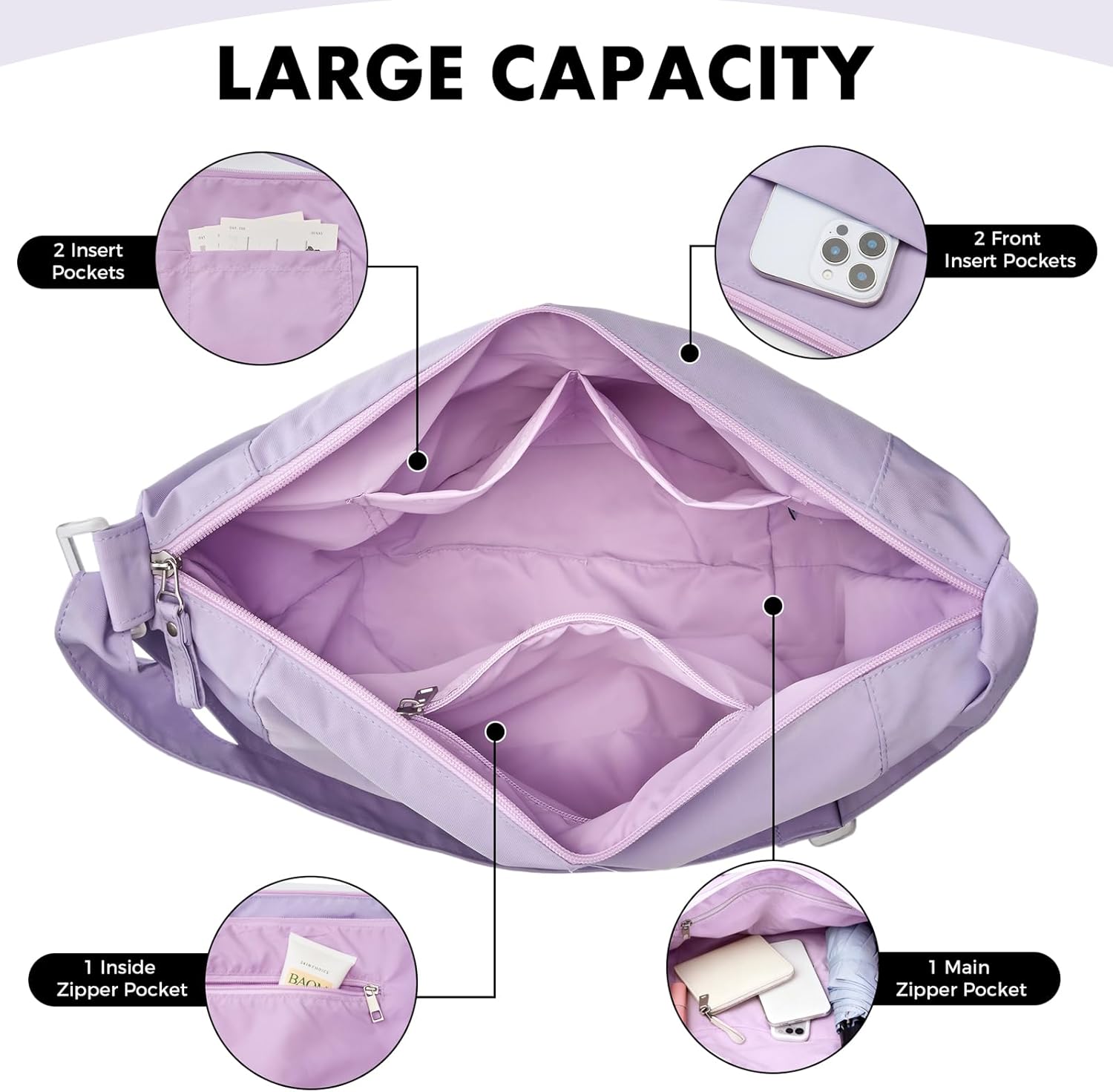 Lily queen Lightweight Crossbody Bag for Women Nylon Casual Shoulder Hobo Bags - Image 3