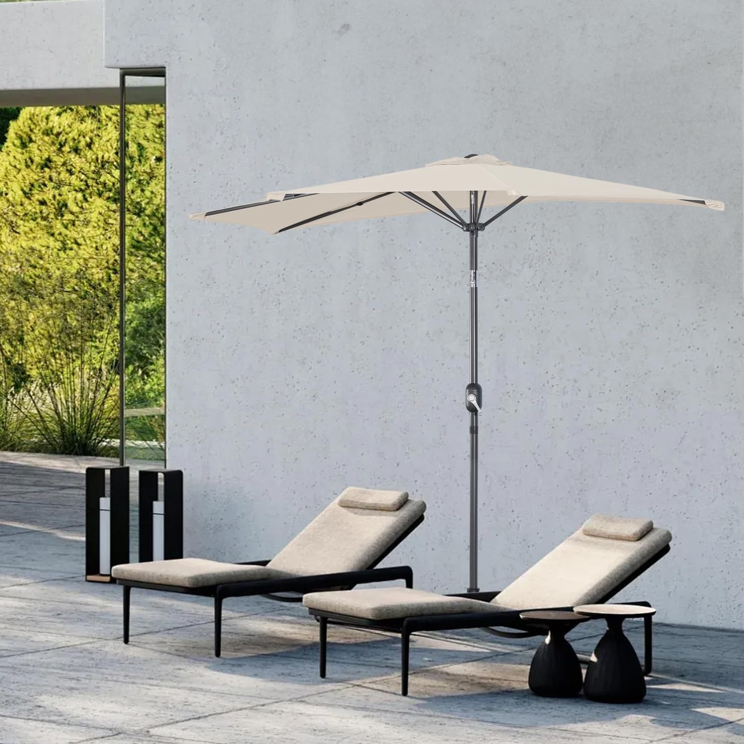 Angel Living Half Circular Parasol, Sombrilla Semicircular 250cm de Acero, Mástil Central de Acero de 38 mm, Para Jardín Patio Balcón