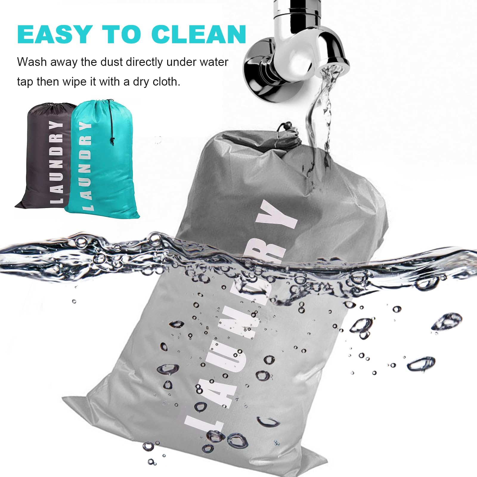 WIGUROE Laundry Bag with Drawstring, 2 Pack Medium Travel Laundry Washing Bags - Image 2