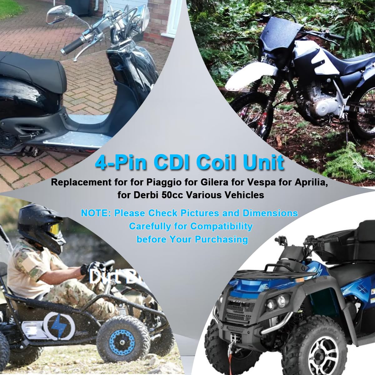 Centralina di accensione CDI da 50 cc per Piaggio Liberty 50 4T, Fly 50 4T, per Vespa ET4 LX 50 4T e per Aprilia con cavo e cappuccio candela 639978, 638877, 9693835, 858181, 639986