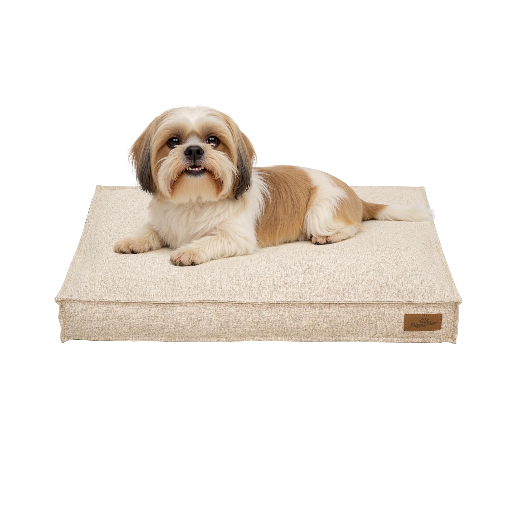 BingoPaw Dog Bed Medium Washable：Dog Crate Mattress with Cooling Faux Linen Removable Cover and Anti-Slip Bottom, Calming Anti Anxiety Pet Beds, Puppy Pillow Cushion Beige, 73x48x12.5cm