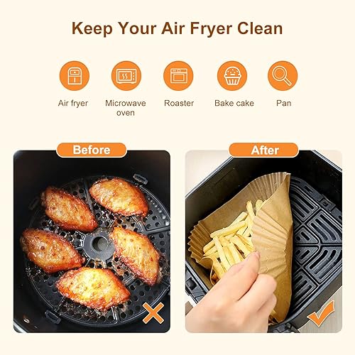 Miniatura 5 de Camcook Forro de papel desechable para freidora de aire 100 piezas de papel pergamino antiadherente resistente al aceite para freidora de aire de 2
