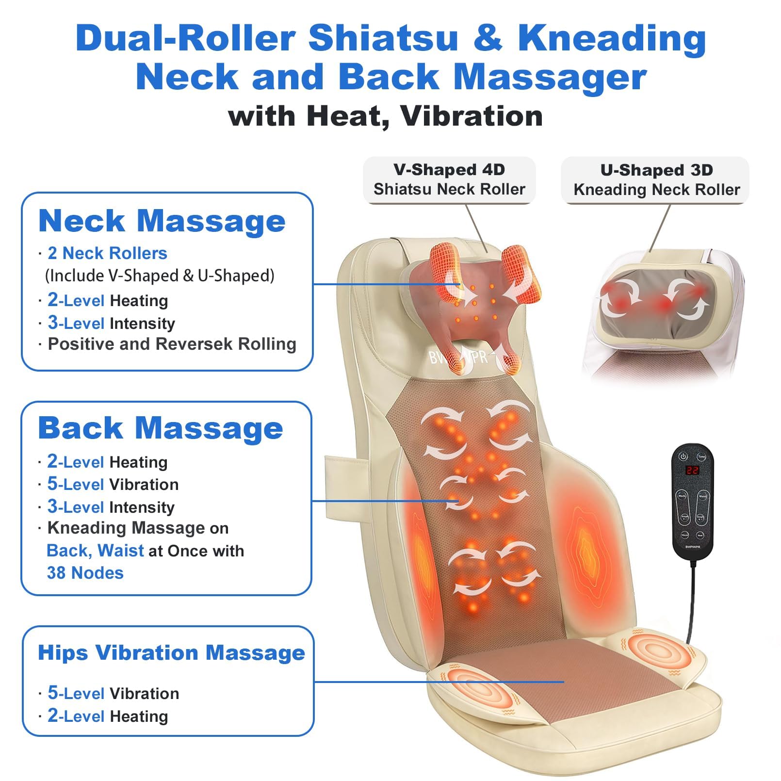 Amazon.com: BWPIWPR Shiatsu Neck and Back Massage Cushion with