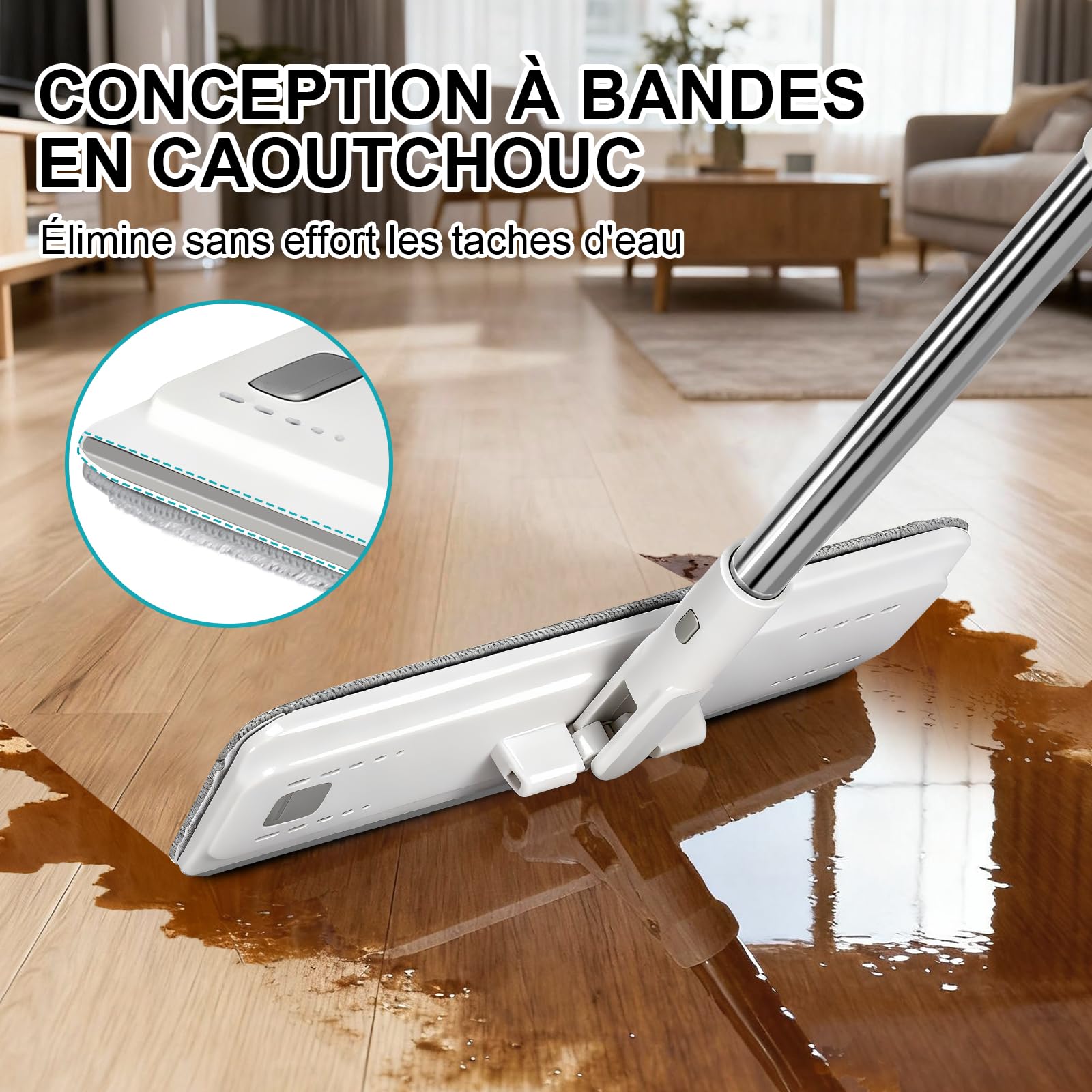 Masthome Serpillière Seau Essoreur 2 en 1, Balai Plat Microfibre avec Manche INOX 140cm, Tête Rotative 360°, 4 Recharges Réutilisables, Nettoyage Hygiénique pour Tous Sols