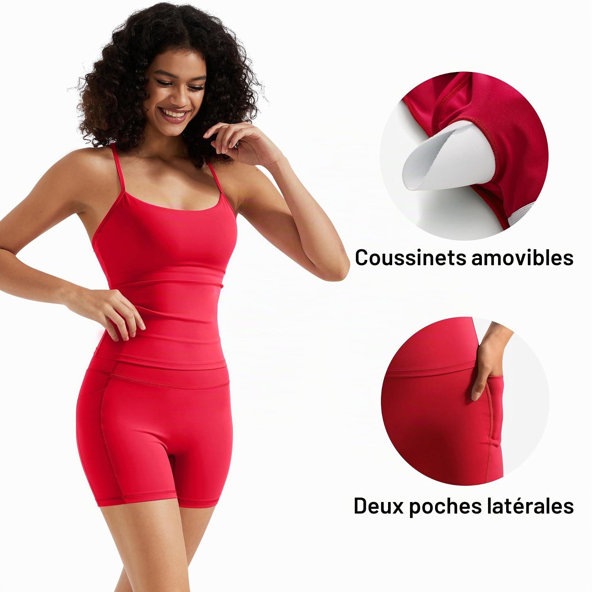 DOULAFASS Ensemble de sport dos nu pour femme - Débardeurs - Short de gym - Ensemble de yoga - Deux pièces - Avec poches