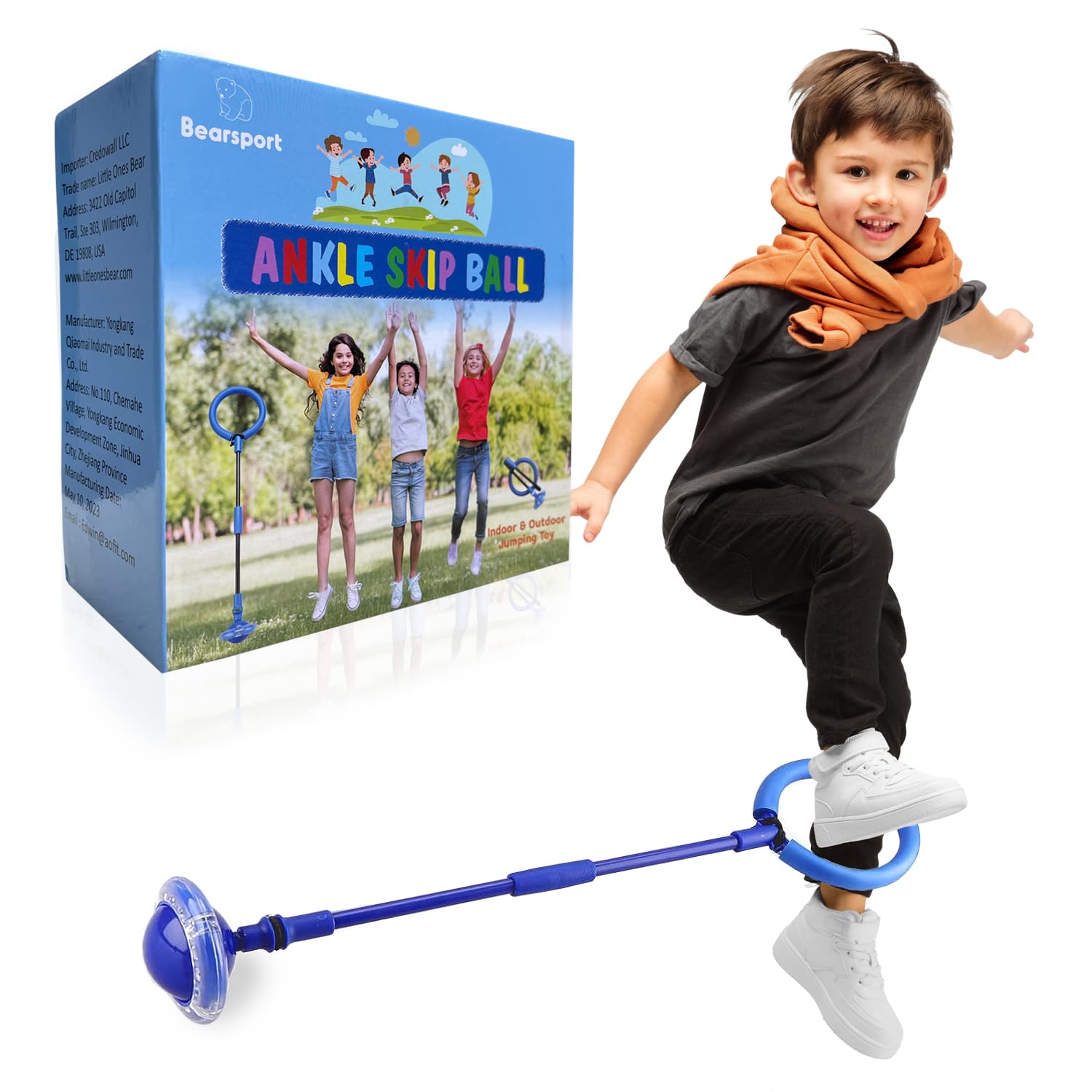 BearsportAnkle Skip Ball for Kids - Foldable Flash Wheel Skip-it Ball - Outdoor Indoor Fitness Jump Rope Game Toys - Gifts for Boys & Girls 5 6 7 8 9 10+ Years Old (Blue)