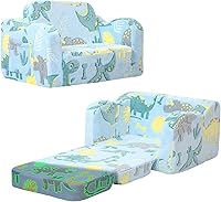 MeMoreCool Glowing Dinosaur Toddler Chair - 2-in-1 Convertible Flip-Out Kids Sofa Bed for 1-3 Years, Soft Foam Lounge with Washable Cover
