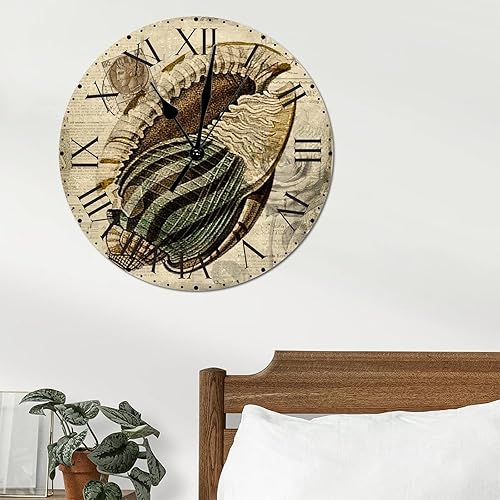 Miniatura 272 de ArogGeld Reloj de pared con diseño de estrella de mar antigua francesa, de cloruro de polivinilo, con números romanos, de 10 pulgadas, funciona