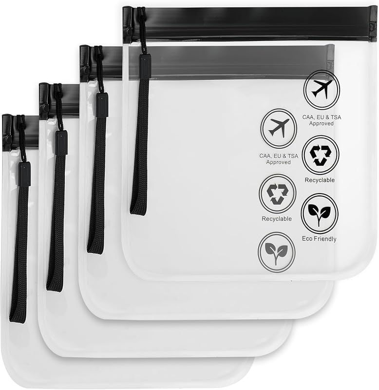 LINKIM BOLLY Kit com 4 Necessaires Transparentes para Viagem, EVA, Fechamento com Zíper, 20 x 20 cm, Preta