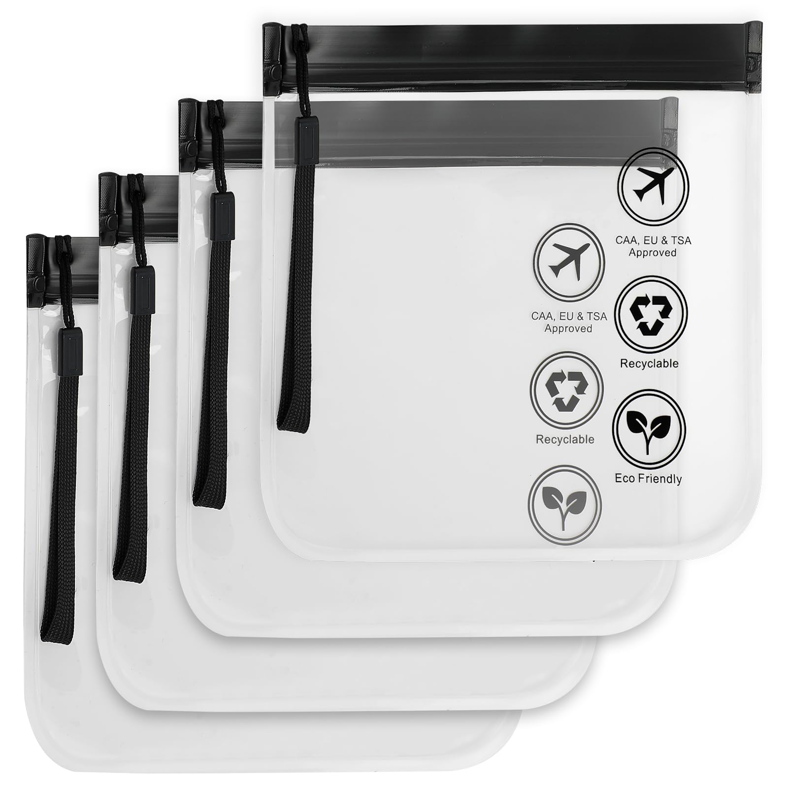 4 Pcs Clear TSA Approved Security Toiletry Bag wih Sealing Strip 20 x 20cm Cosmetic Pouch Makeup Bags for Women(Black), Clear, Travel-image-38