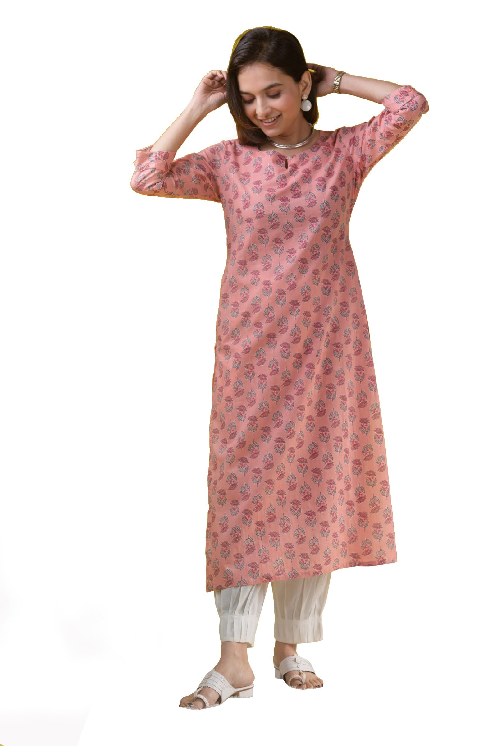 Bollyclues Women's Printed Crepe Straight Sleeveless Kurta(BC-LER)