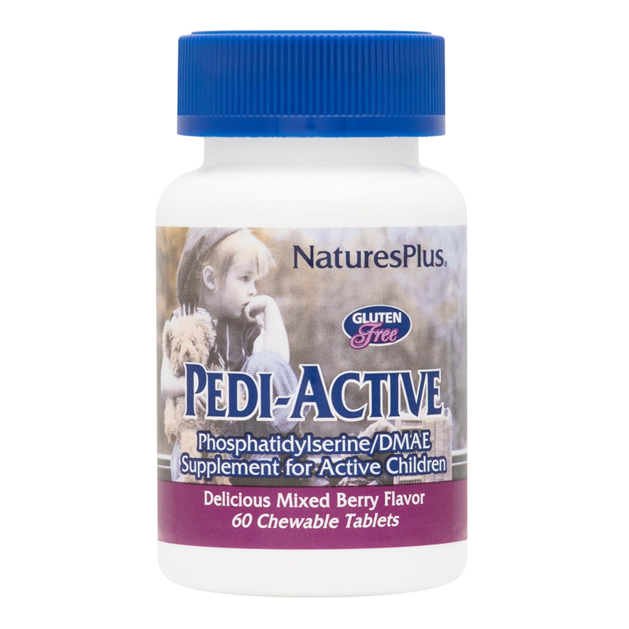 NaturesPlus Pedi-Active LECI-PS, DMAE Complex - 60 Chewable Tablets - Mixed Berry Flavor - Childrens Chewable Supplement, Promotes Brain Health, Focus - Vegetarian, Gluten-Free - 30 Servings