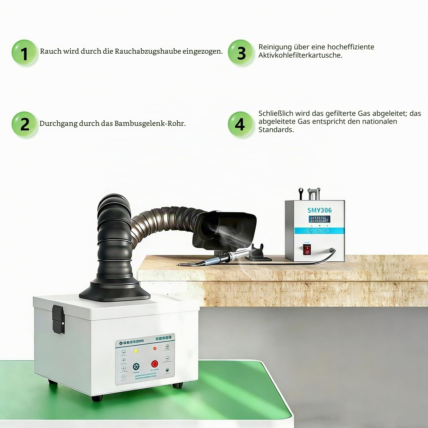 Lötabsaugung 45W, Lötrauchabsaugung mit Aktivkohlefilter, Lötrauchabsorber Desktop Mobil Rauchabsauger 138 m³/h, Geräuscharmes Rauchreinigung für Lötrauch, Laserdampf & Feinstaub