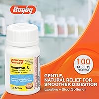 Vista 2 de Rugby Senexon-S - Natural Vegetable Laxative Ingredient Plus Stool Softener, Constipation Relief - Docusate Sodium 50mg, Sennosides 8.6mg - 100