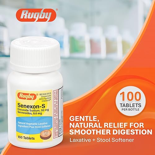 Miniatura 2 de Rugby Senexon-S - Ingrediente laxante vegetal natural más suavizante de heces, alivio del estreñimiento, Docusate Sodium 50 mg, senósidos 8.6 mg -