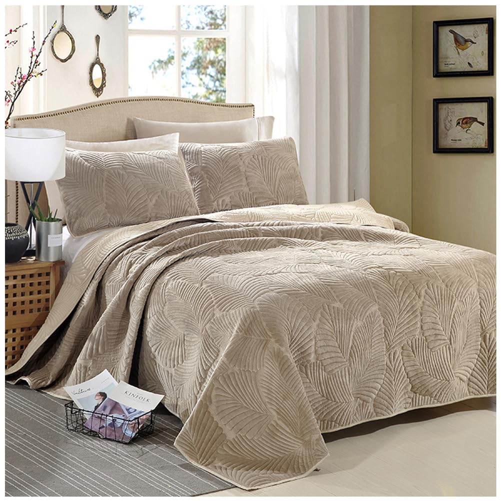 Genérico Liso – Colcha Boutí Fina Cama – Microfibra Extra Suave – Cubre Cama Multiusos para Todas Las Estaciones,Marrón,224 * 234+51×71