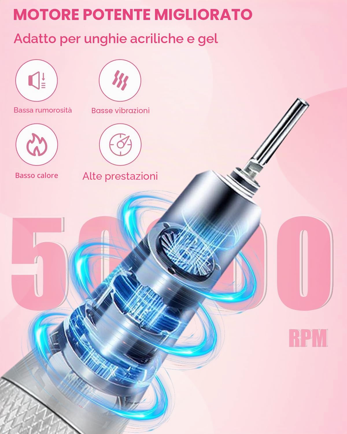 Fresa per Unghie Professionale 50000 Giri,Lima Elettrica Portatile per Unghie,Lima per Unghie Elettrica con display LCD,Set Manicure Elettrico per unghie in gel per Casa Salone