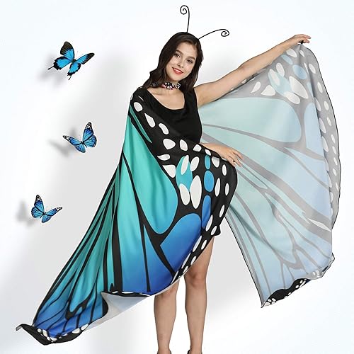 Miniatura 2 de Jeicy Halloween Butterfly Wings Shawl Fairy Lady Cape Nymph Pixie for Women Girls Halloween Costumes with Antenna Headband