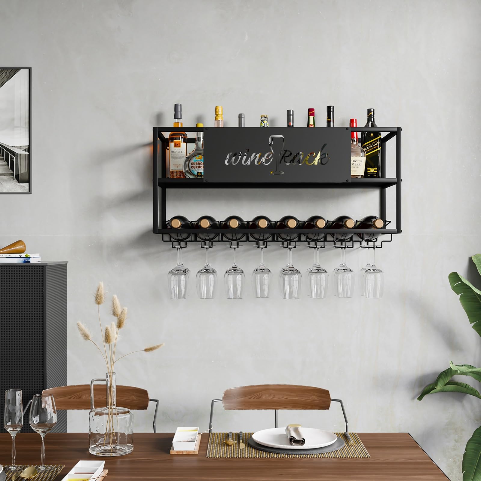 Casier à vin mural en fer et étagère de présentation bar en métal