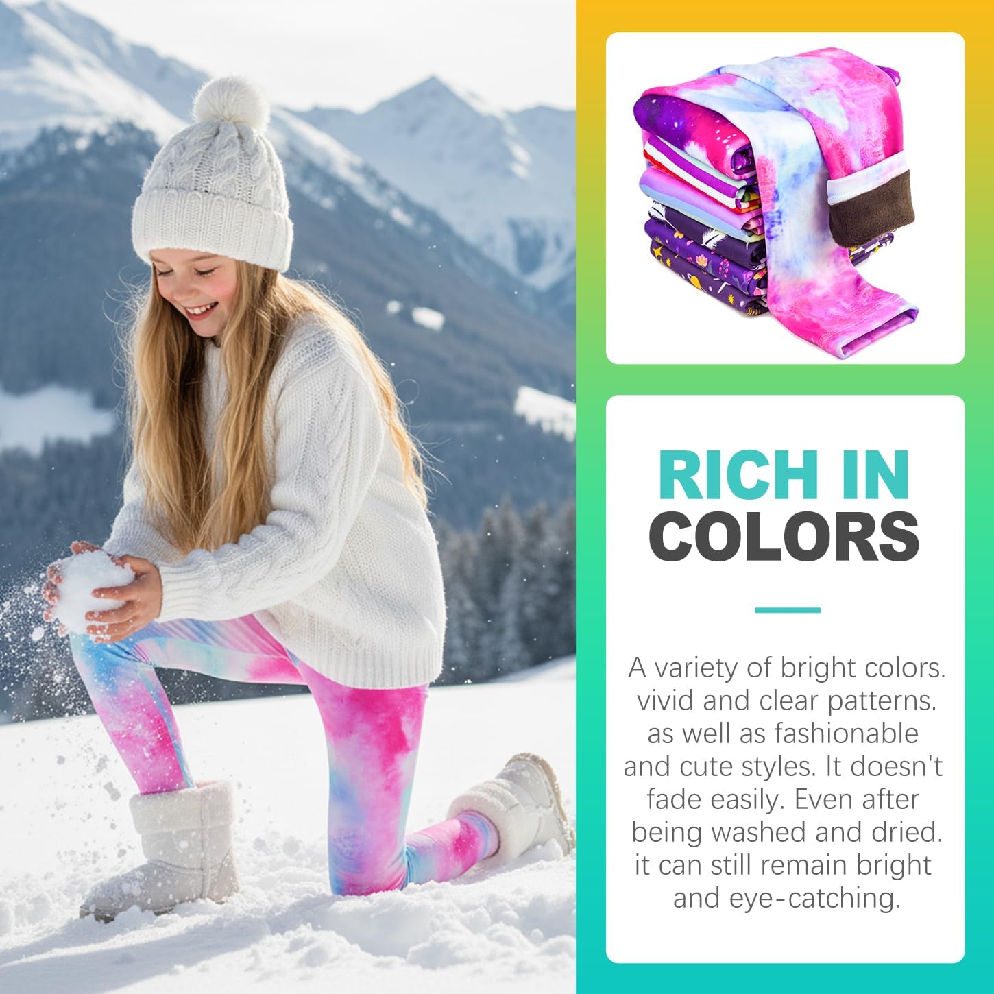 Girls Fleece Lined Leggings, Warm Winter Thermal Pants for Kids & Toddlers, Thick Cozy Lined Leggings for 4-10Years - Image 5