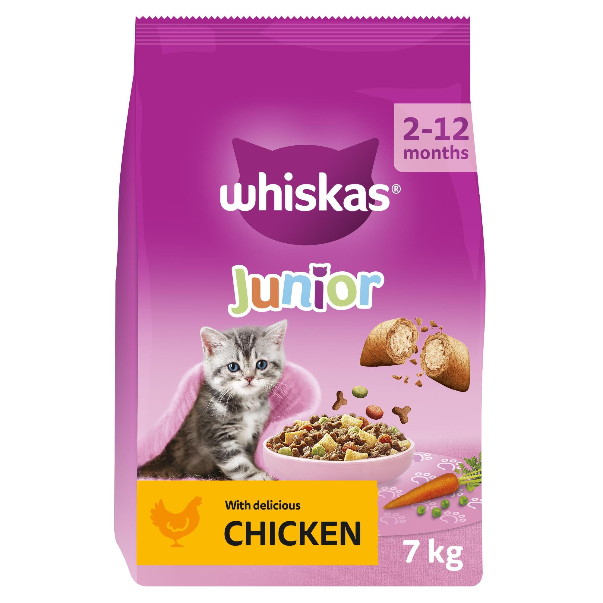 Whiskas Junior Chicken 7 kg Bag, Kitten Cat Dry Food - Pack May Vary