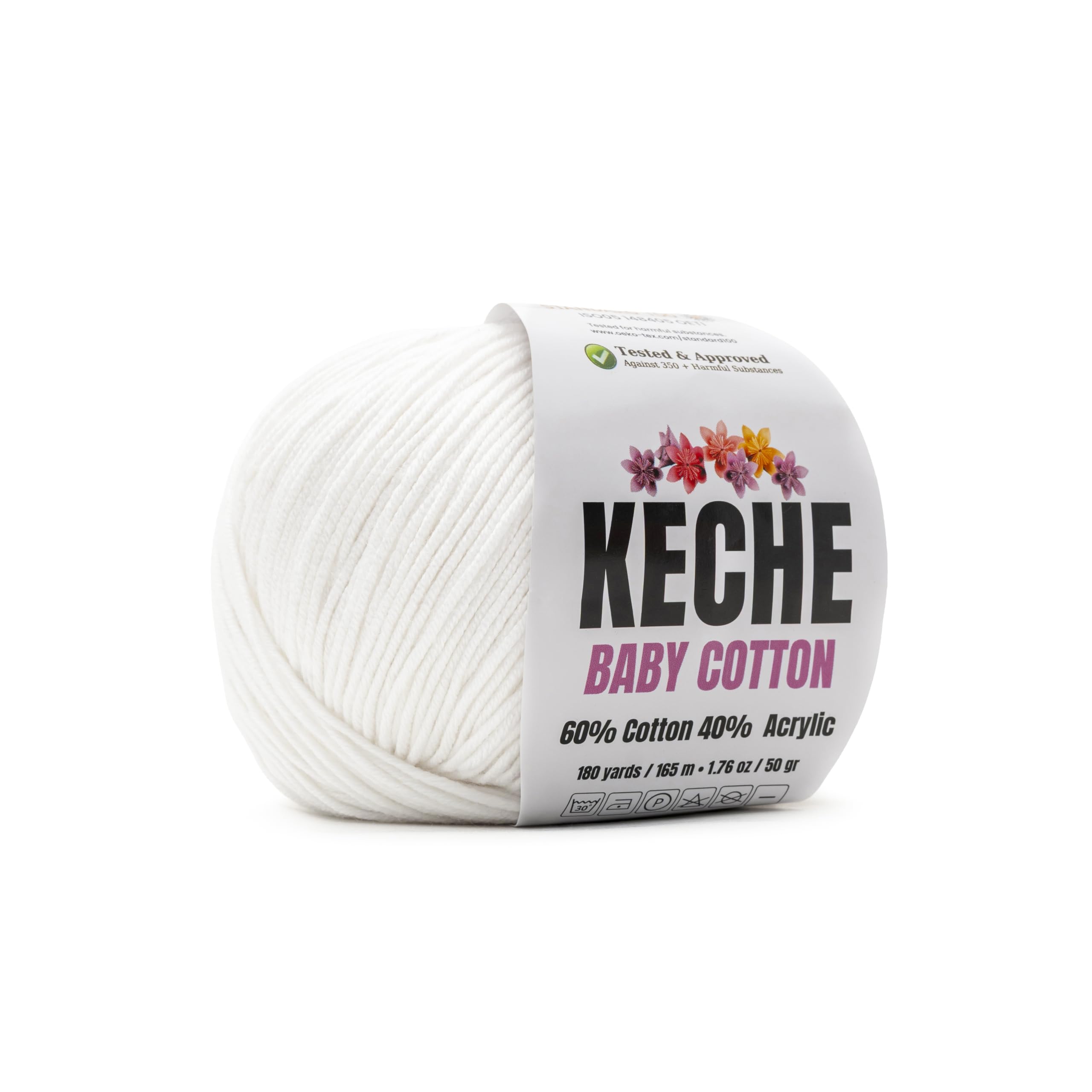 Keche Cotton Yarn, 60% Cotton 40% Acrylic Yarn, Soft Cotton Yarn for Crochet and Knitting, Amigurumi Yarn 1 Skein/Ball 1.76 Oz (50g) / 180 Yrds (165m) - White