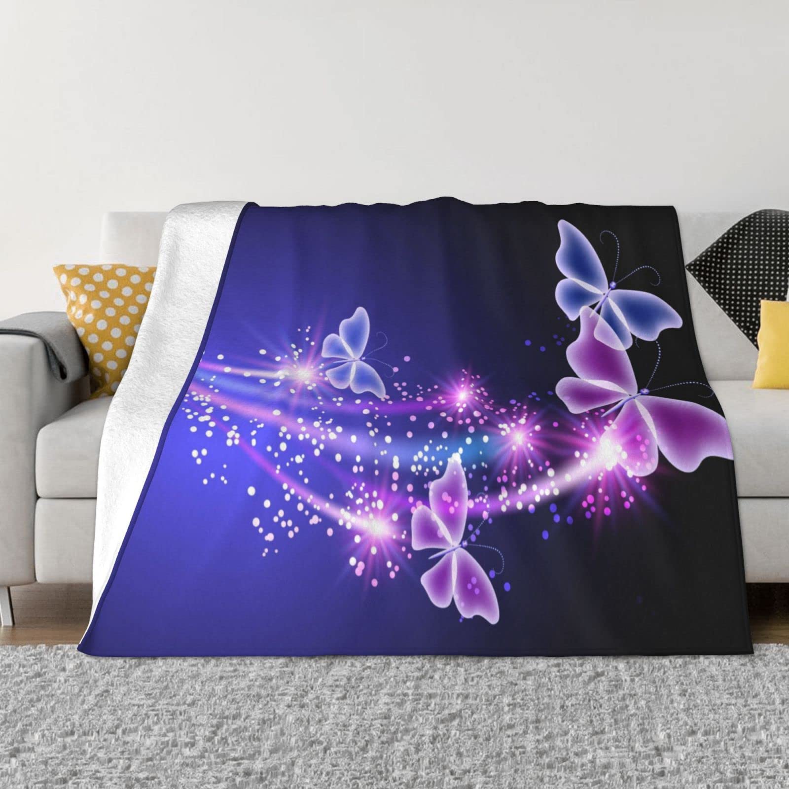 Couverture flanelle violette papillon plaid peluche canapé lit