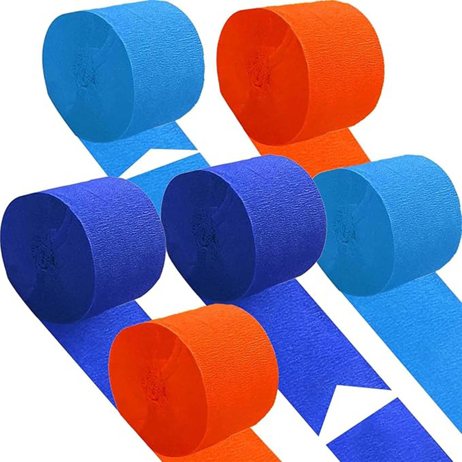 KUNYYI Orange Blue and Royal Blue Crepe Paper 6 Pcs Streamers for Party Decorations, Birthday Wedding DIY Crafts, Gift Wrapping Supplies