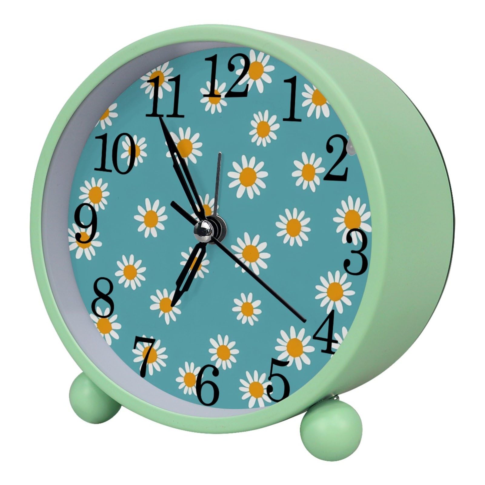 etoenbrc Flowers Round Battery Operated Bedside Alarm Clock Non-Ticking Desktop Silent Analog Alarm Clock with Light