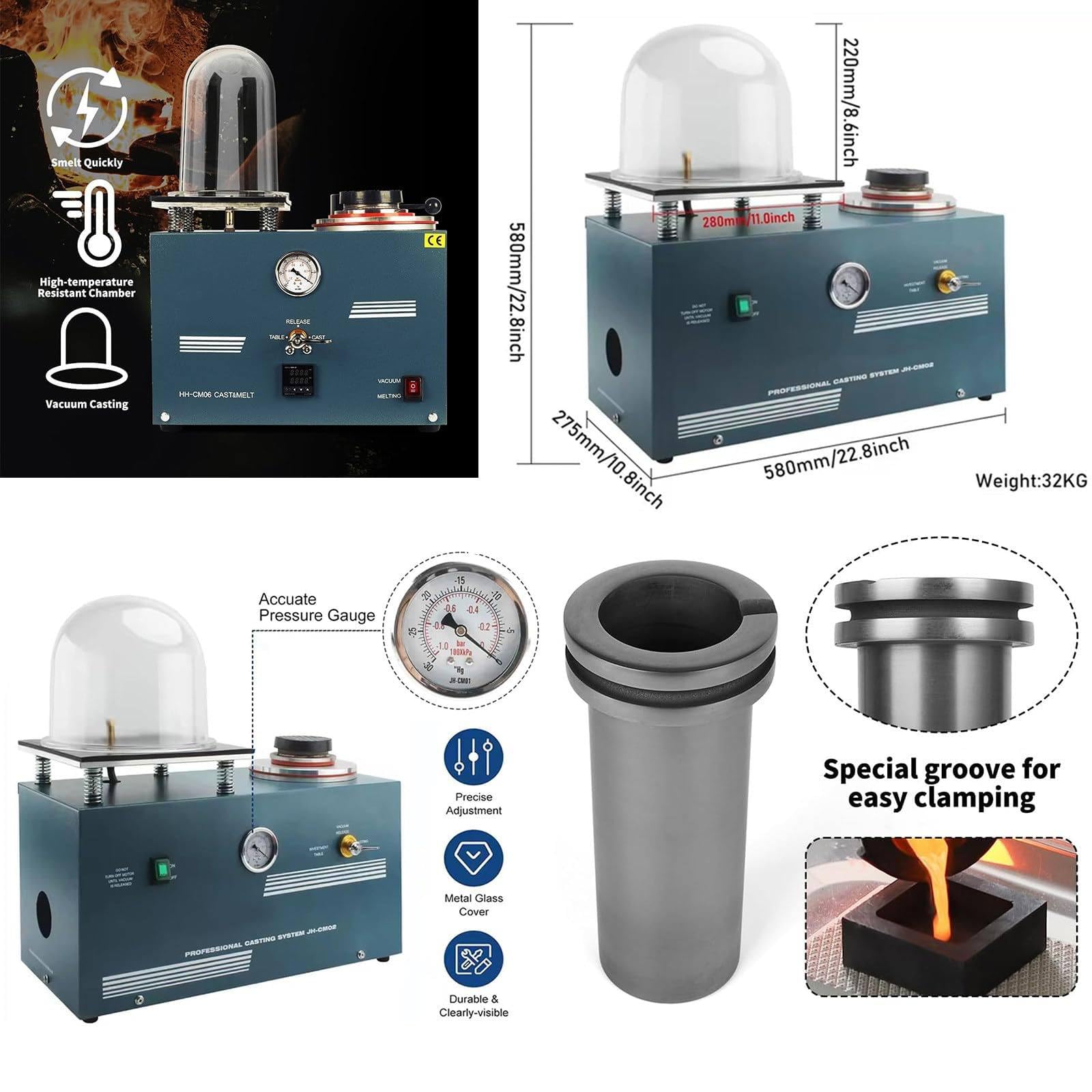 Vestcasting - Máquina de fundición al vacío de joyería de 2 litros con tarro de campana, diseño de ventilación para evitar daños por líquidos para la fabricación de joyas de alta densidad