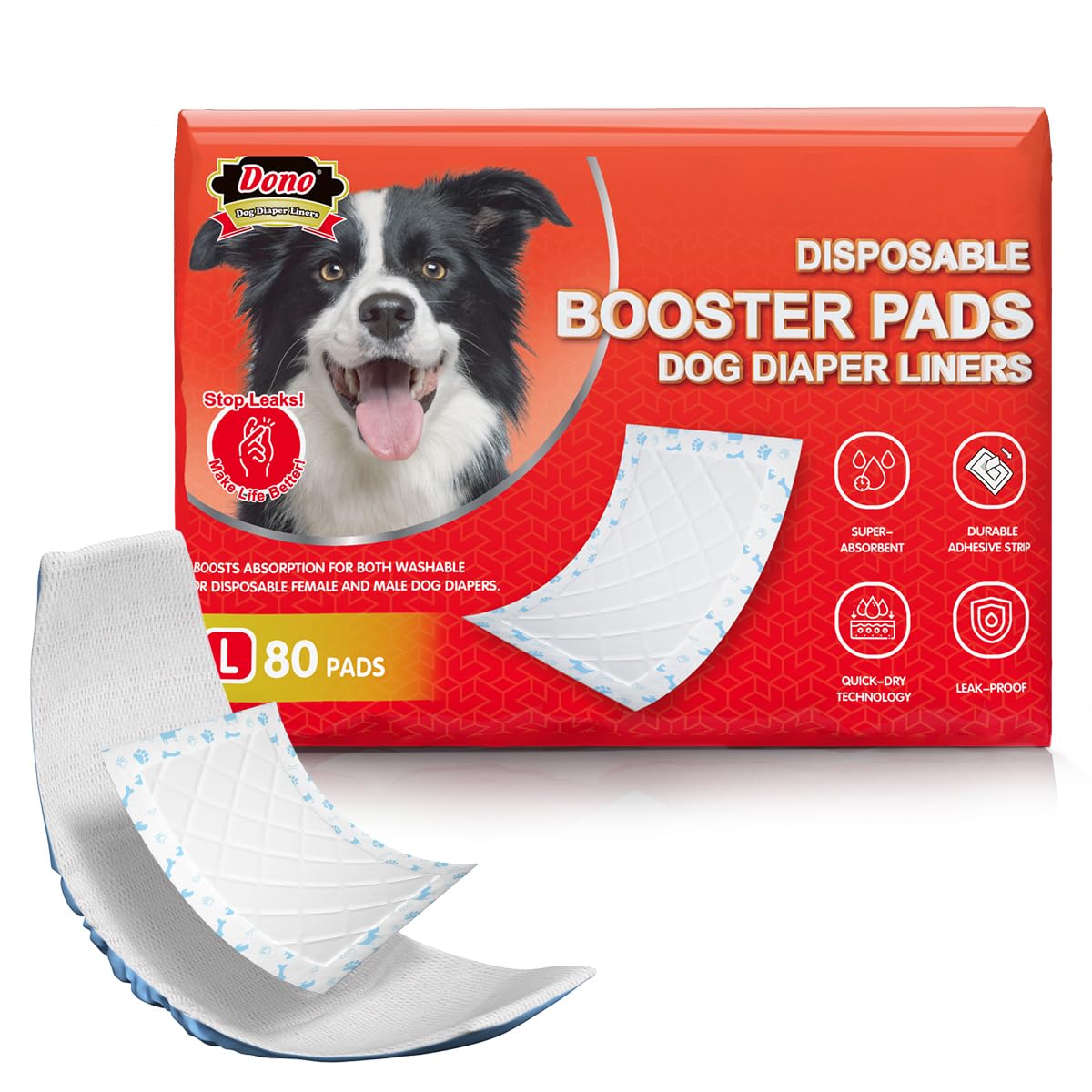 Dono Dog Nappies Liners - 80 Pcs Dog Diaper Liners for Male Female Dogs, Nappy Pad, Puppy Pads Disposable, Super Absorbent for Belly Bands, Period Pants