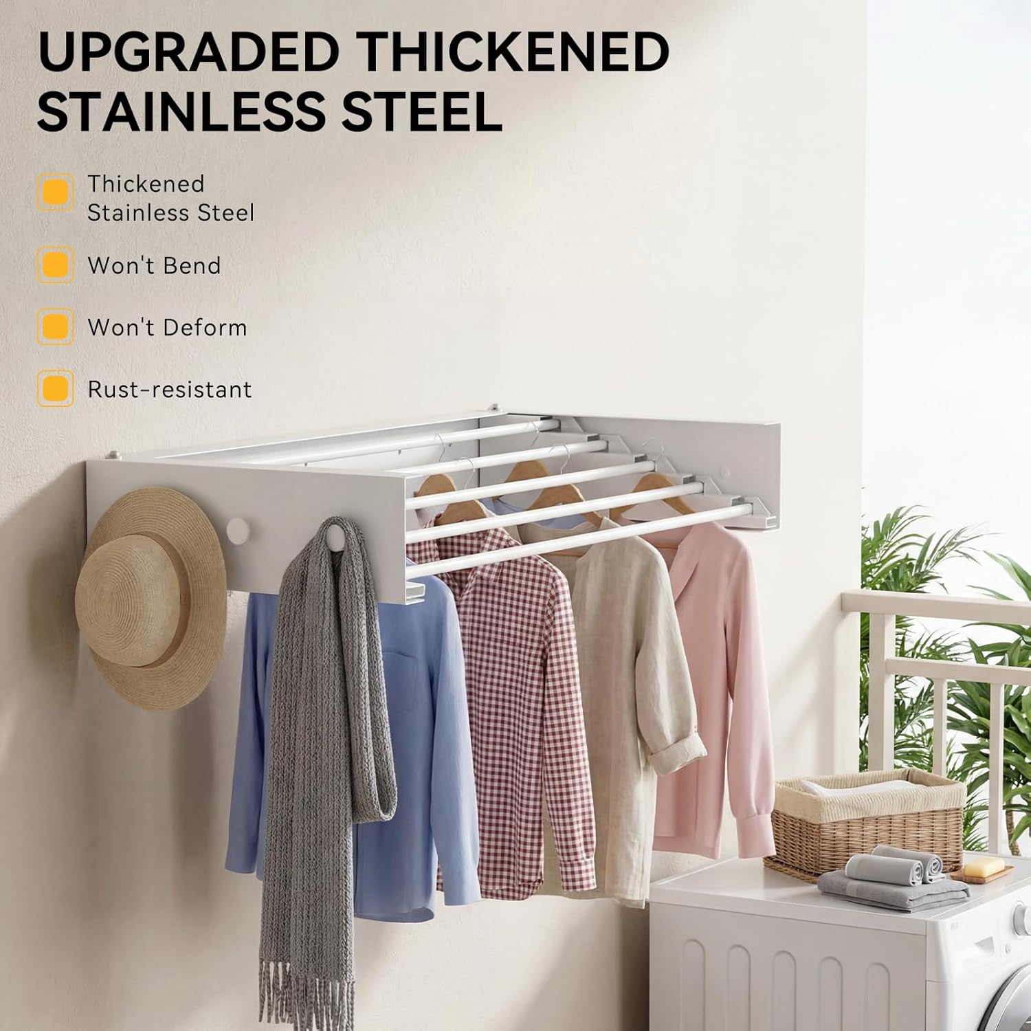 Collapsible Laundry Drying Rack Wall Mounted - 31.5 Inch Metal Clothing Drying Rack with 6+6 Hooks, Retractable Foldable Dryer Racks for Laundry Drying Indoor, Heavy Duty Towel & Coat Hanger