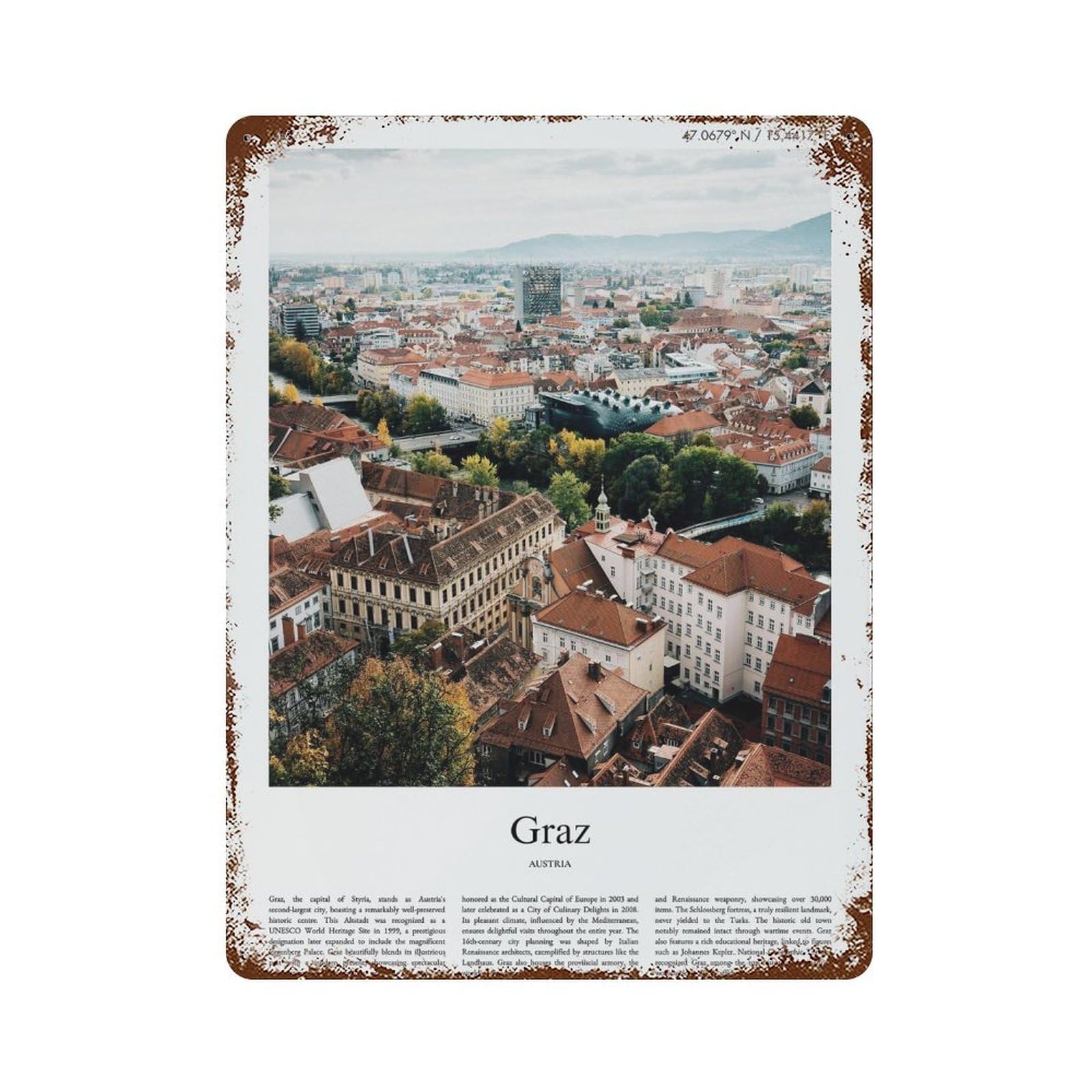 xiaoxiaoshen Graz Austria City Scenery Wall Decor Art Metal Tin Poster Modern Home Decor Art Home Bar Shop Decorations Vintage Sign 40x30cm
