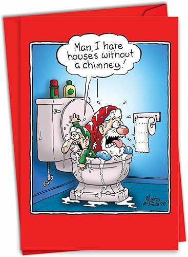 Miniatura 1 de NobleWorks - Divertida tarjeta de felicitación navideña con sobre (4.63 x 6.75 pulgadas) - Humor de broma navideña - Casa sin chimenea 5892