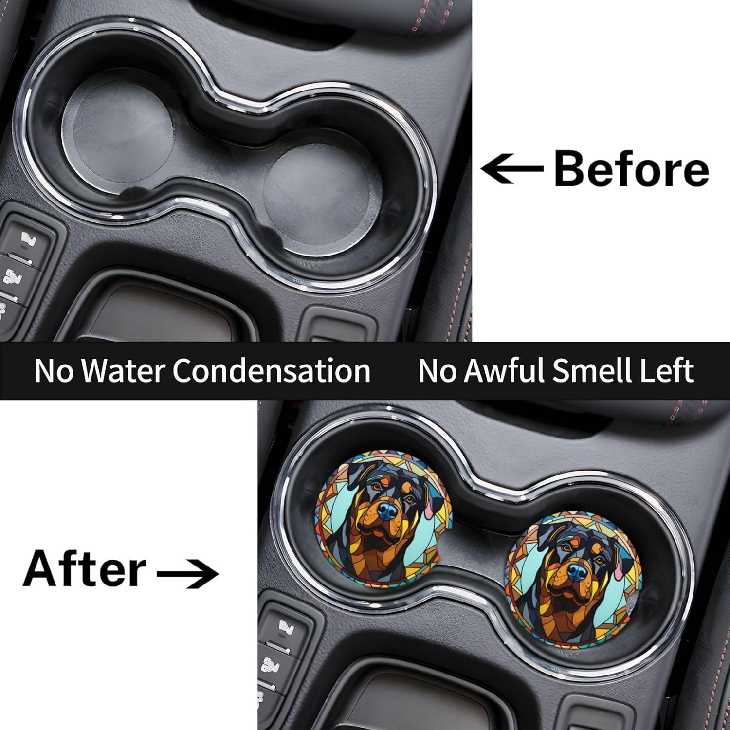 Rottweiler Best Memorial Gifts for Dog Lover Car Coasters, 2 Pack Rottie Ceramic Drink Protectors, Pet Sympathy Present image 2