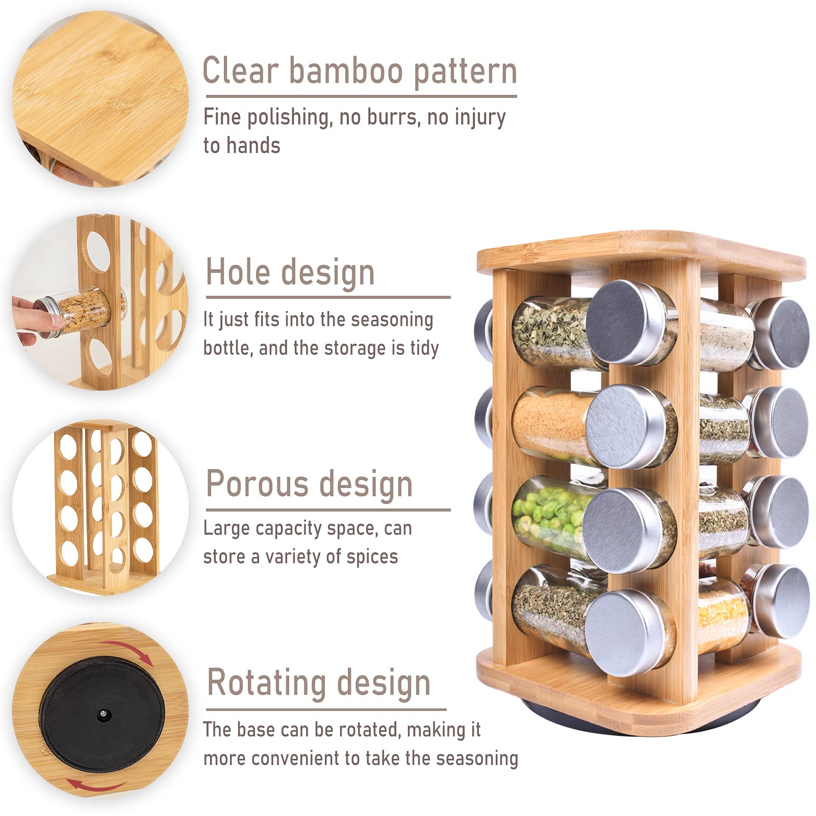 Portaspezie In Legno Con 16 Barattoli Di Erbe E Spezie Incluse – Set Completo Per Organizzare La Cucina E Cucinare Con Stile