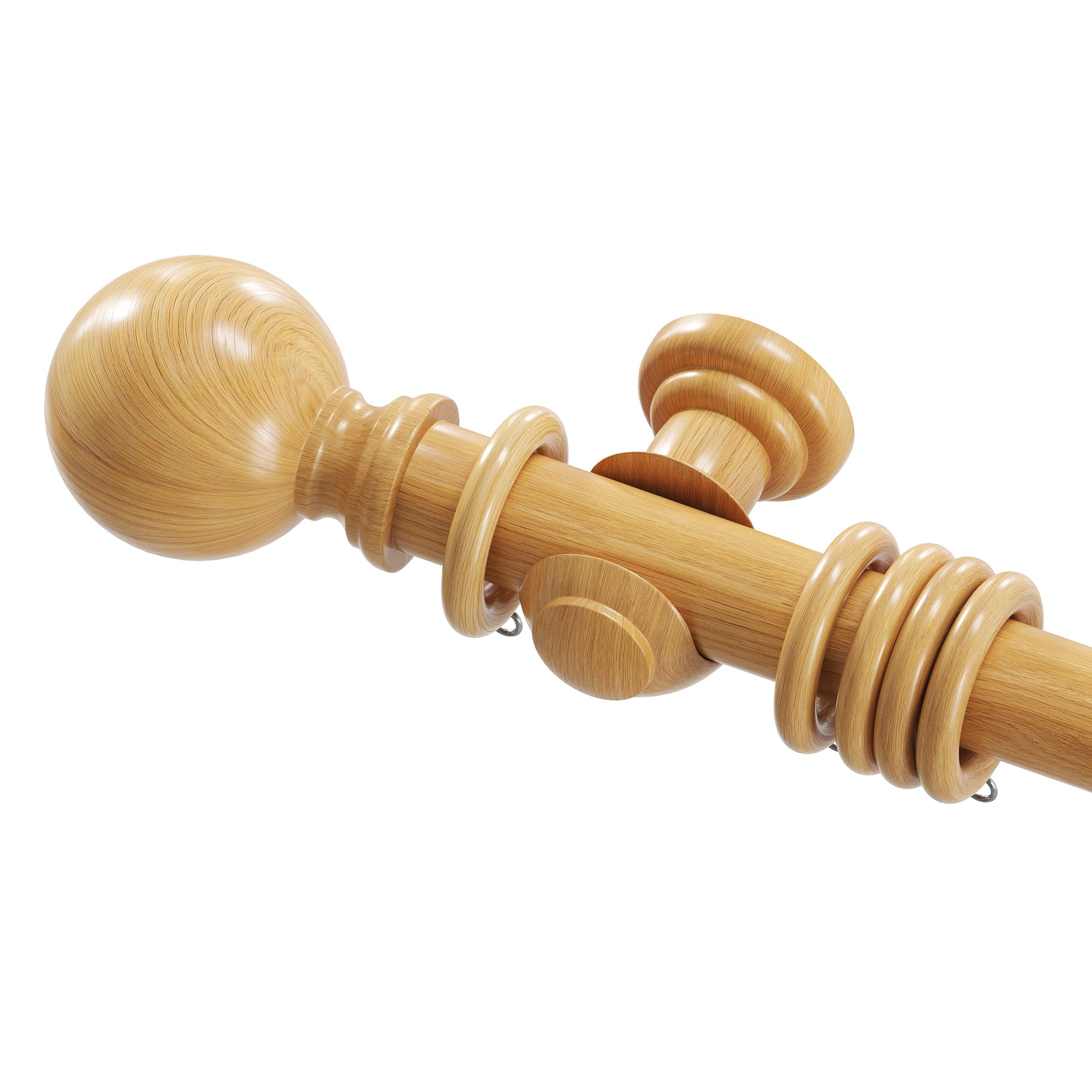 Home Hacks Wooden Curtain Pole Set - Beechwood 180cm (2x90cm) - 28mm Diameter Wall Mounted Curtain Rod with Finials, Rings & Brackets - Wood Curtain Poles for Eyelet Curtains and Windows