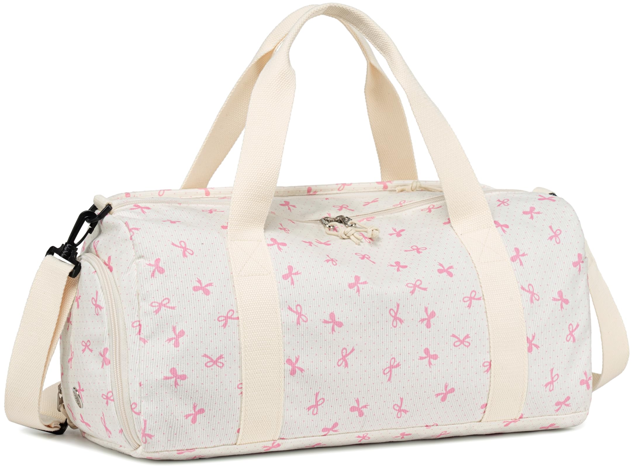 LOIDOU Sporttasche Reisetasche Frauen Mädchen Jungen Sporttasche mit großem Schuhfach Nassfach Sport Reisetasche Trainingstasche Schwimmtasche für Reise Gym Yoga (Beige - Pink Bogen Wavelet Punkte)