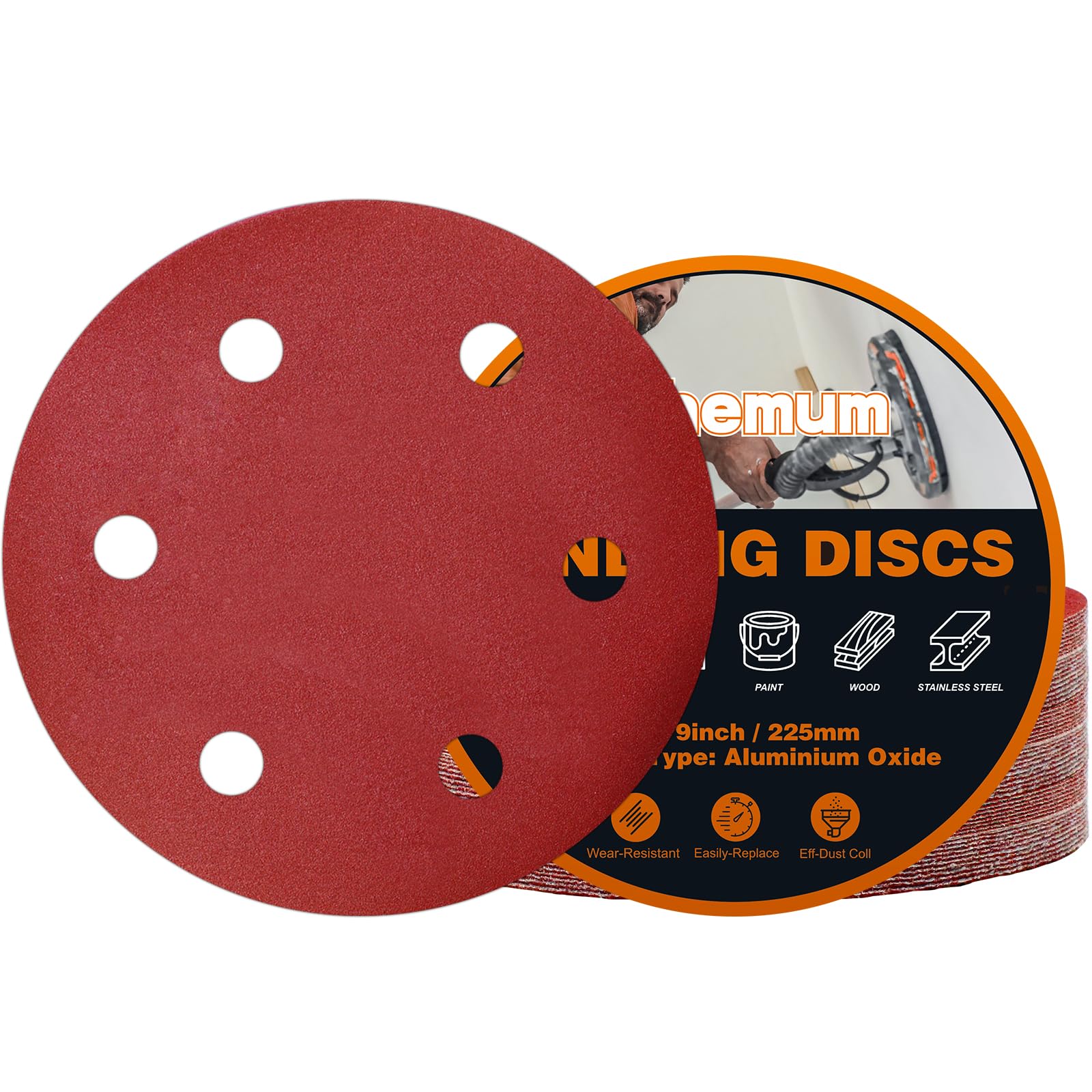 pihemum 30 PCS 225mm Sanding Discs 240 Grit 6 Hole Hook and Loop Drywall Sandpaper for Drywall Sander