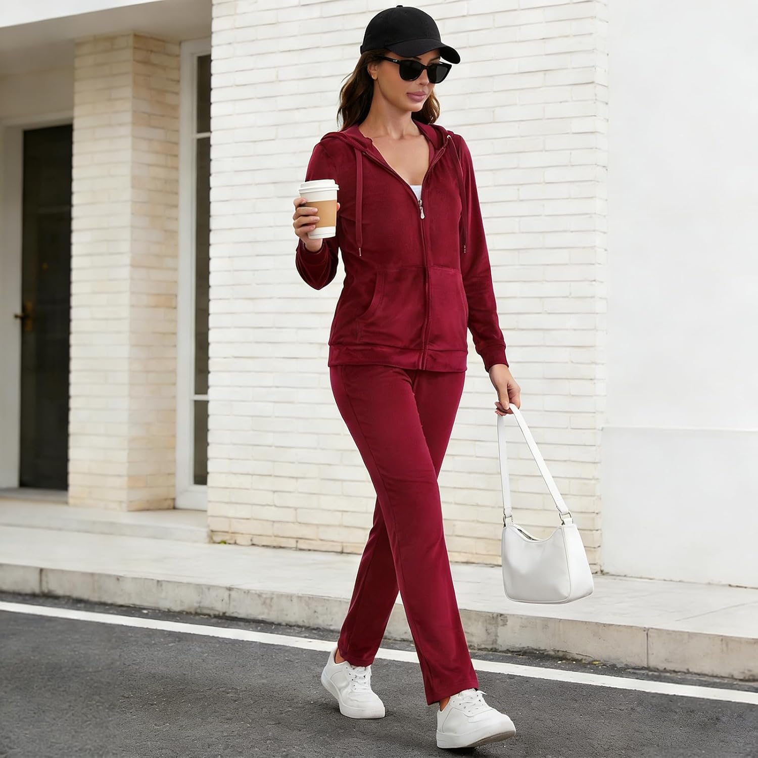 Mindtower Womens Velour Tracksuit Sets 2 Piece Velvet Jogging Suits Sets Full Zip Hoodie Sweatsuit and Casual Sweatpant