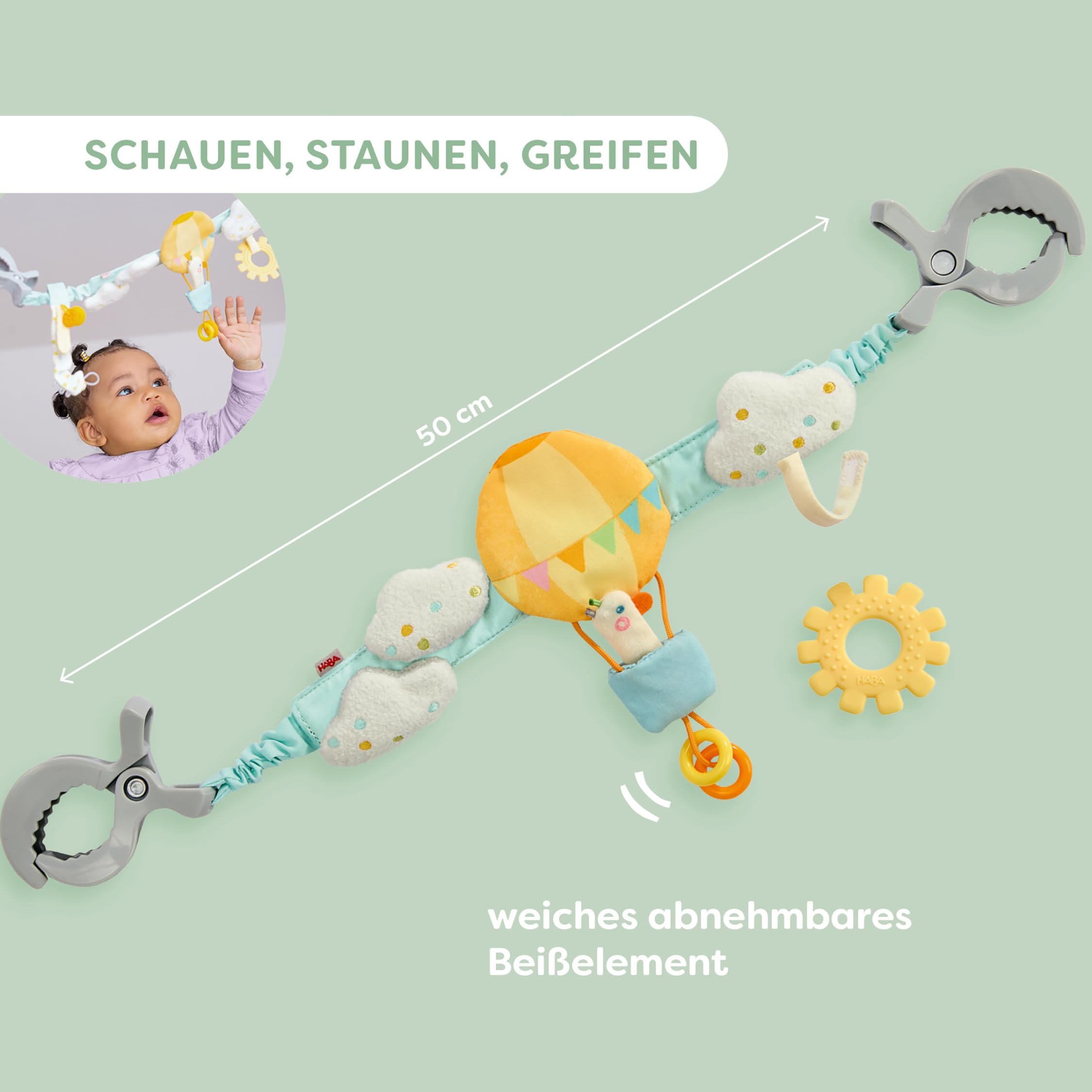 HABA Baby-Spiel-Set Gans – 4-in-1 Erstausstattung & Babygeschenk zur Geburt mit Kinderwagenkette, Schnullerkette, Greifling & Fotoalbum – Motorikspielzeug ab 0 Monate