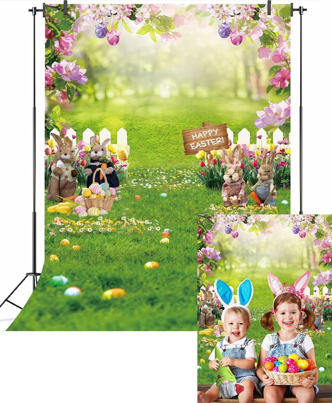 Amazon.com : INRUI Spring Easter Garden Photography Backdrop Green ...