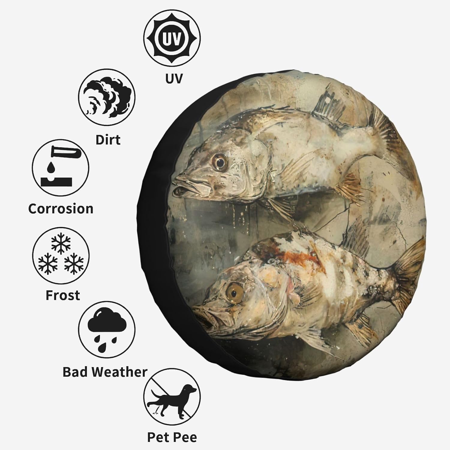 Fish Print Tire Cover Universal Spare Wheel for Trailer Rv SUV Truck Camper Travel Accessories