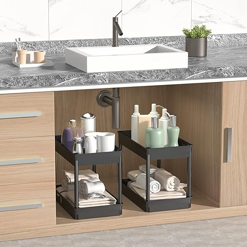 Miniatura 3 de Sooyee 4 Tier Wide Storage Cart Mobile Shelving Unit Organizer Slide Out Storage Rolling Utility Cart Tower Rack for Kitchen Bathroom Laundry, Negro