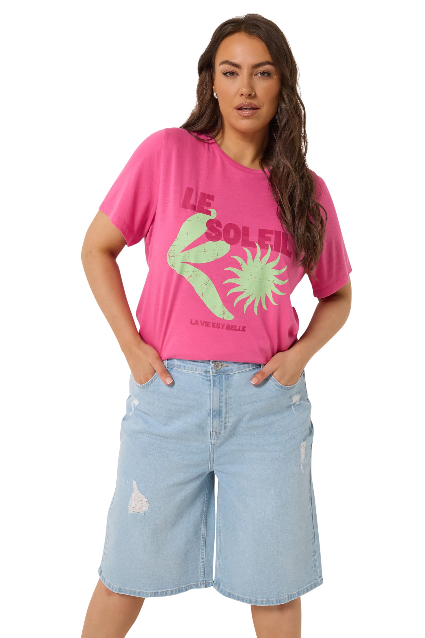 Yours Women's Light Blue Denim Ripped Jorts In Size 14