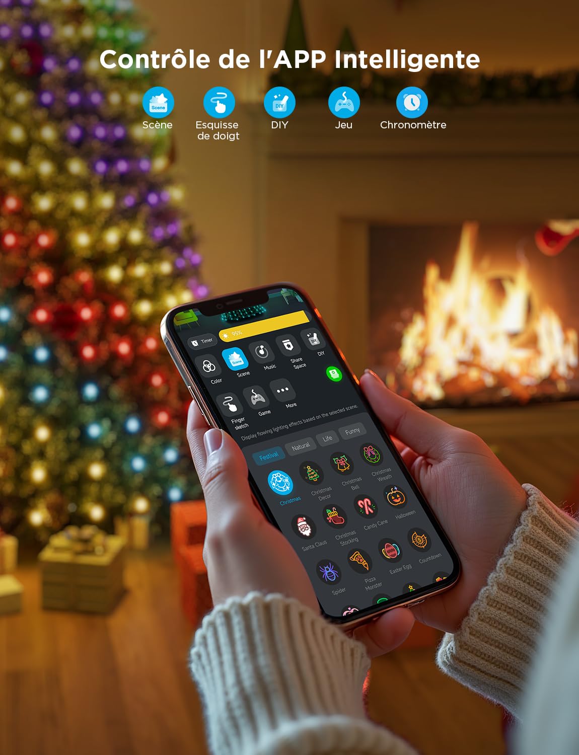 Govee Guirlande Lumineuse Sapin de Noël, RGBIC 480 LED Intelligente, 2M*24 | Arbre de Noël Lumineux, Music Sync, 60+ Modes de Scène pour la Décor d'Halloween, Fil Vert