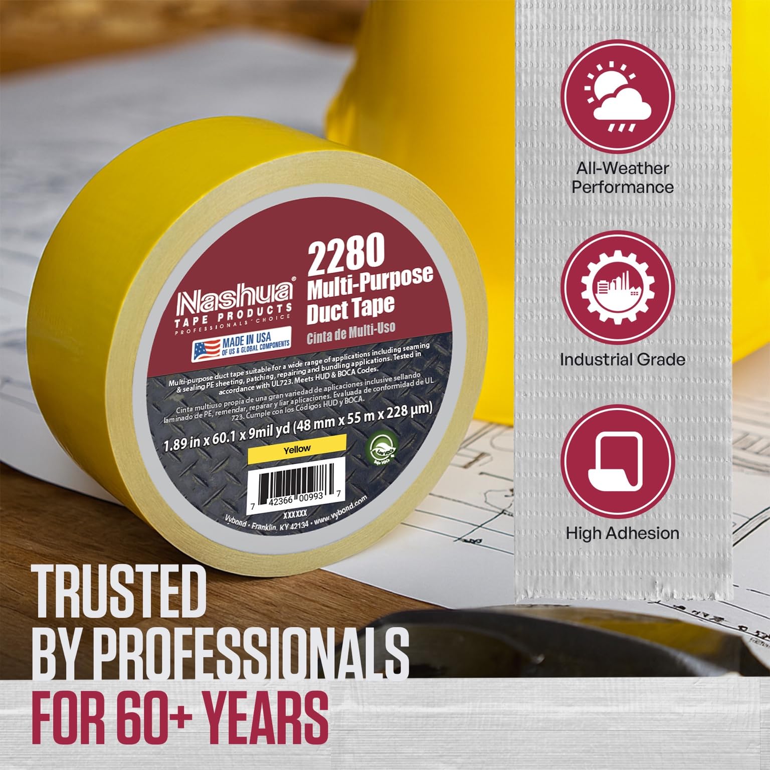 Nashua 2280 Brown Duct Tape, All Purpose, Water Resistant, 1.89