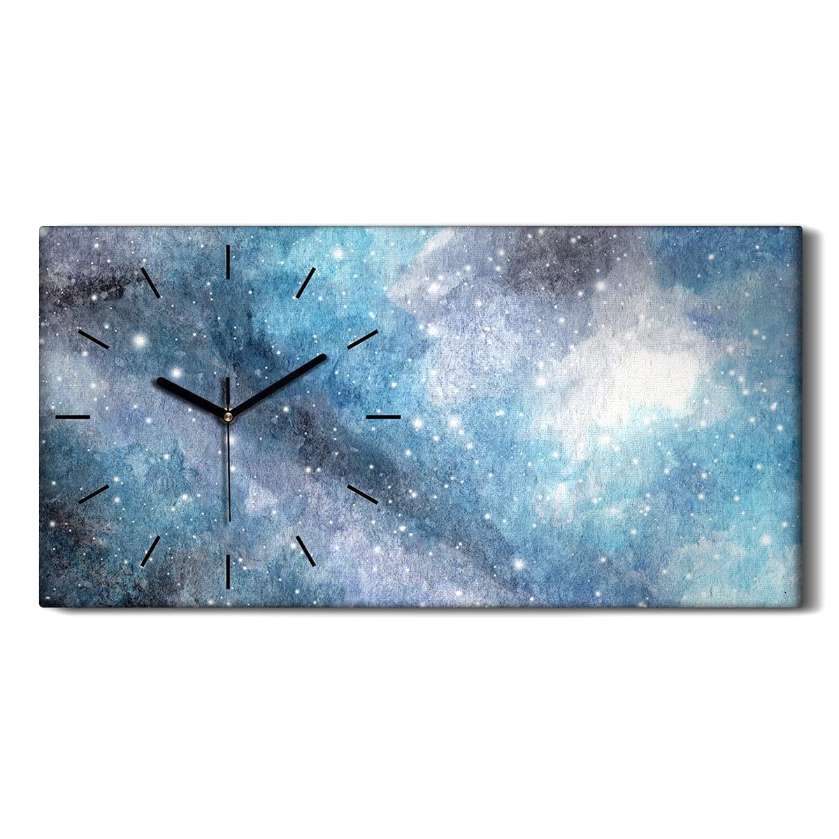 Horloge sur Toile 60x30cm au Ciel Nocturne Galaxie avec Aiguilles Noires Silencieuses