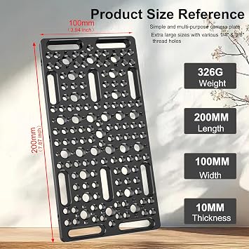 7.87/200mm Multi-Functional Camera Cheese Plate with 1/4 3/8 Thread | Aluminum Alloy,Large Cheese Plate for Cameras,Monitors and Tripod Or Other Photography Accessories(DK-1268)
